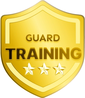 Gold Guard Training badge with three stars for certified online guard training by Guard Training