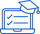 Laptop with checklist and graduation cap icon representing online guard training course access with Guard Training