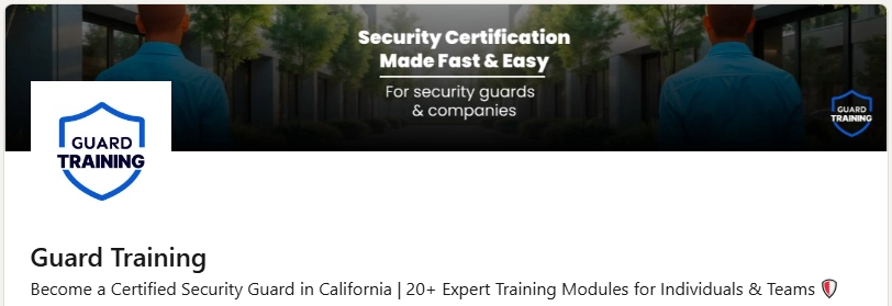 Guard Training banner showing certified training for security guards and companies in California