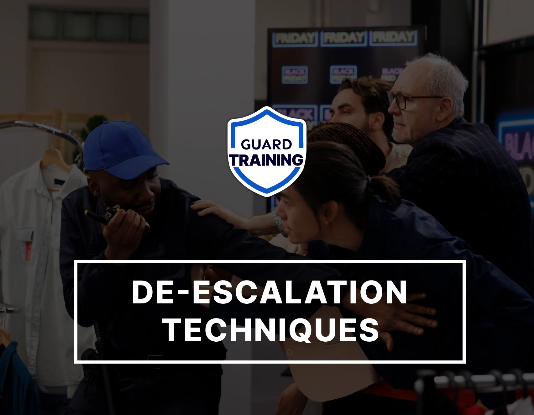 Security training scenario demonstrating de-escalation techniques during a group exercise