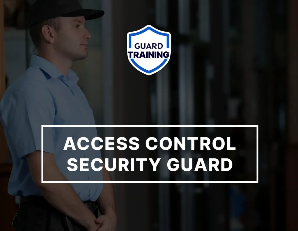 Access control security guard standing at building entrance – Guard Training online security training course