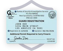 Security guard registration card example for Guard Training guard card classes online